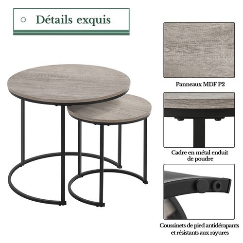 Tables De Salon Rondes Lot De 2 Design Moderne Gris