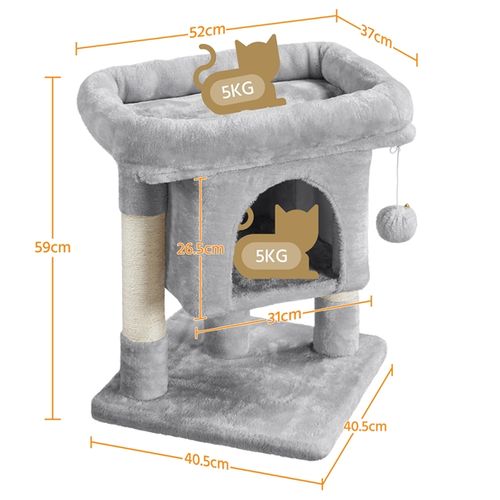 Arbre À Chat Design Avec Niche Et Plate-forme Hauteur 59cm Gris Clair