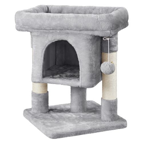 Arbre À Chat Design Avec Niche Et Plate-forme Hauteur 59cm Gris Clair