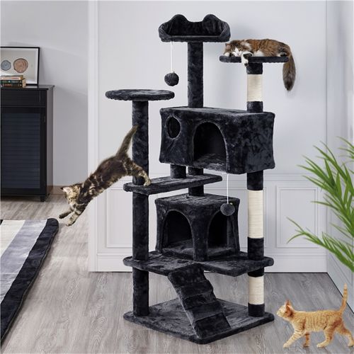 Arbre À Chat Multiniveau Avec Poteaux 137 Cm De Haut Noir