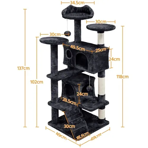 Arbre À Chat Multiniveau Avec Poteaux 137 Cm De Haut Noir