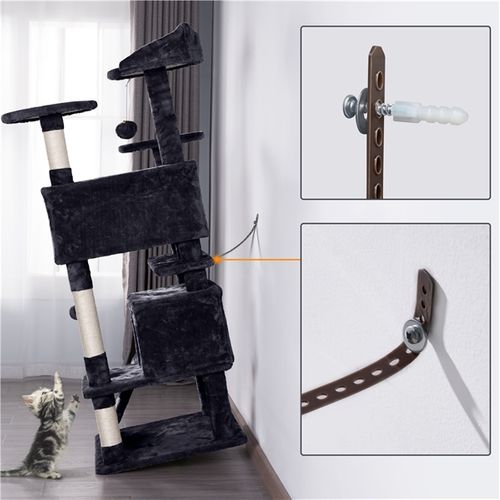 Arbre À Chat Multiniveau Avec Poteaux 137 Cm De Haut Noir