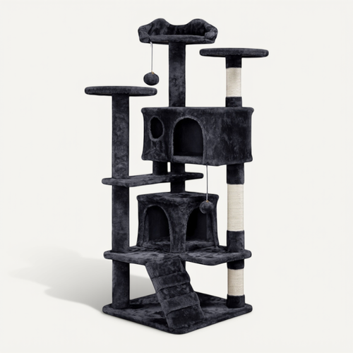 Arbre À Chat Multiniveau Avec Poteaux 137 Cm De Haut Noir