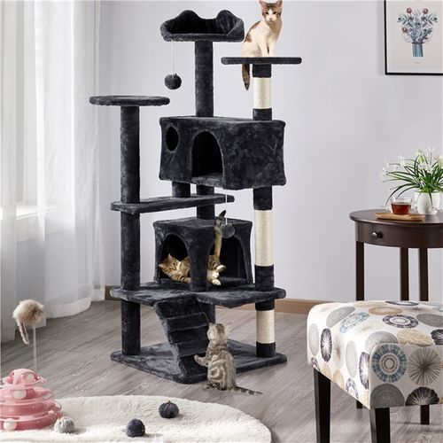 Arbre À Chat Multiniveau Avec Poteaux 137 Cm De Haut Noir