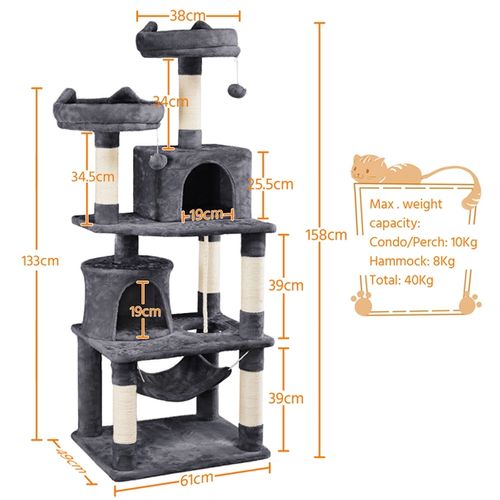 Arbre À Chat Tour À Griffer Multi-niveaux Tour Pour Chat Hauteur 158 Cm