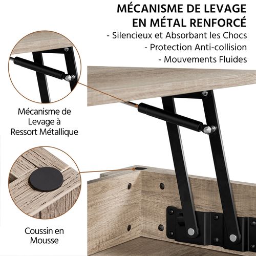 Table Basse Relevable Table De Salon Rectangulaire Avec Etagère Rangement Gris