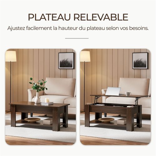 Table Basse Relevable Table De Salon Rectangulaire Avec Etagère Rangement Marron