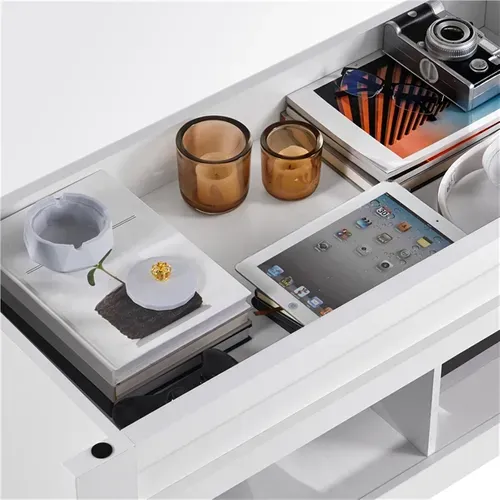 Table De Basse Relevable Extensible, Table De Salon Fonctionnelle, 104 X 49 X 62 Cm Blanc