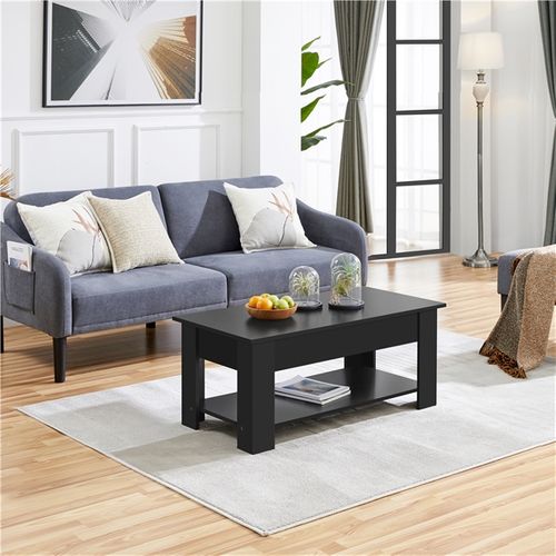 Table Basse Relevable Table De Salon Rectangulaire Avec Etagère Rangement Noir