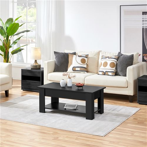 Table Basse Relevable Table De Salon Rectangulaire Avec Etagère Rangement Noir