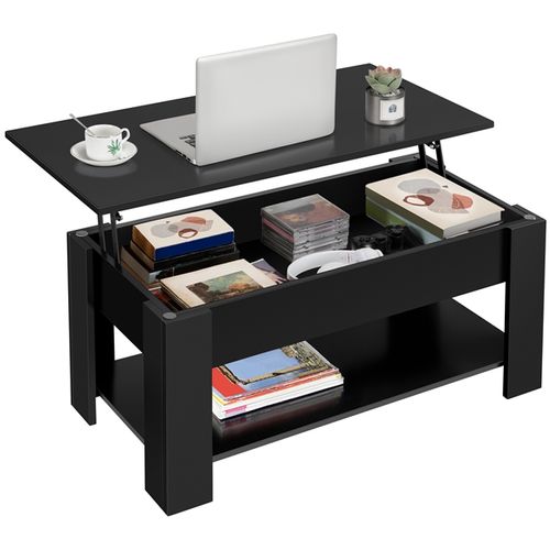 Table Basse Relevable Table De Salon Rectangulaire Avec Etagère Rangement Noir