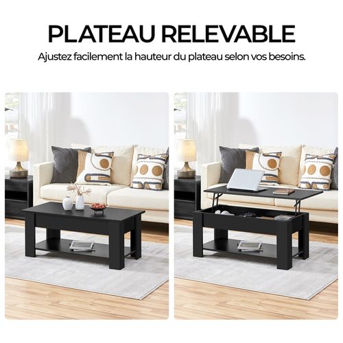 Table Basse Relevable Table De Salon Rectangulaire Avec Etagère Rangement Noir