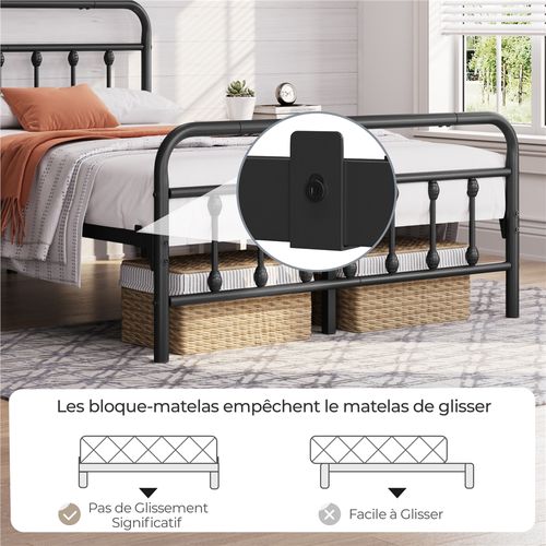 Lit Double En Métal Pour Petits Espaces Adultes 140x200 cm