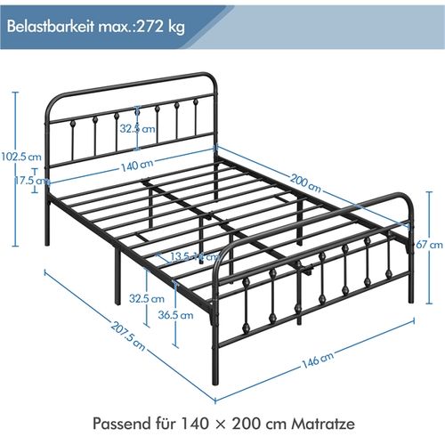Lit Double En Métal Pour Petits Espaces Adultes 140x200 cm