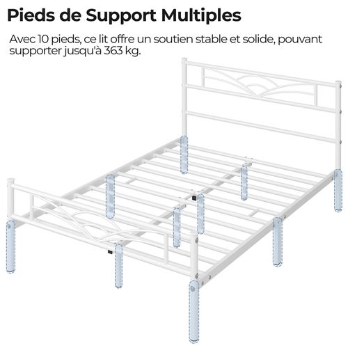 Lit Simple Cadre De Lit En Métal Assemblage Simple 140x200 Cm Blanc