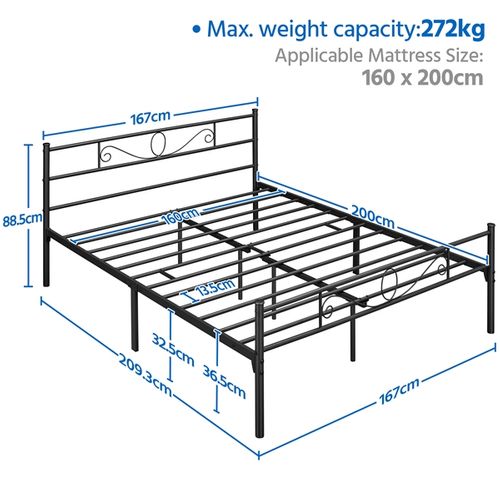 Lit Simple 160 X 200 Cm En Métal Pour Adultes Noir
