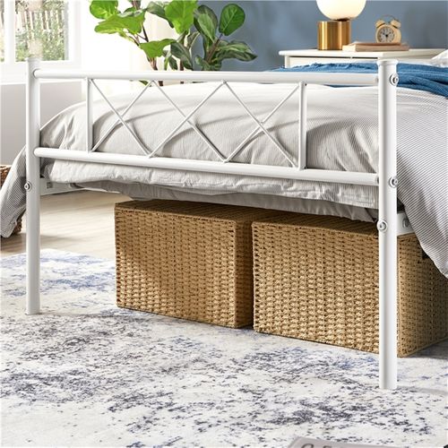 Cadre De Lit Simple Lit En Métal Blanc 90x200 cm