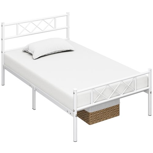 Cadre De Lit Simple Lit En Métal Blanc 90x200 cm