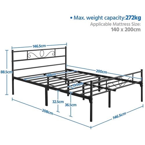 Lit Double 140 X 200 Cm En Métal Pour Adultes