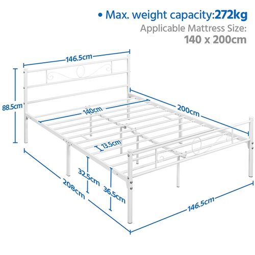 Lit Double 140 X 200 Cm En Métal Pour Adultes Grande Espace