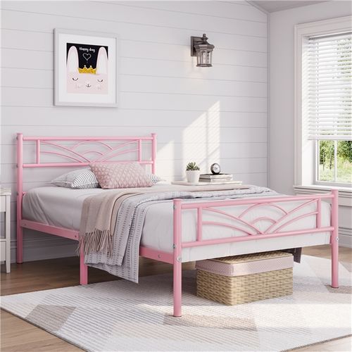 Lit Simple Cadre De Lit 90 X 190 Cm En Métal Assemblage Simple Rose
