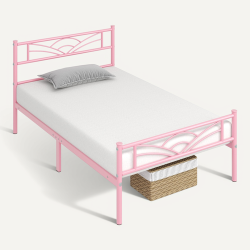 Lit Simple Cadre De Lit 90 X 190 Cm En Métal Assemblage Simple Rose