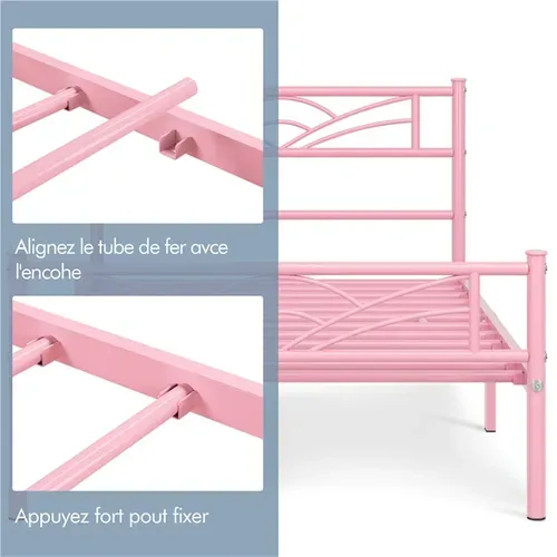 Lit Simple Cadre De Lit 90 X 190 Cm En Métal Assemblage Simple Rose
