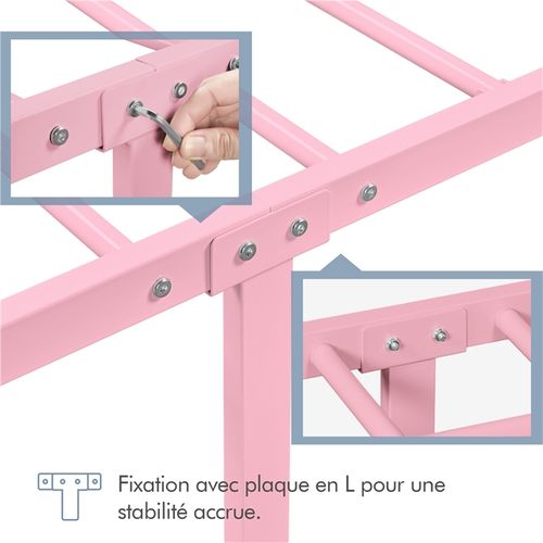 Lit Simple Cadre De Lit 90 X 200 Cm En Métal Rose