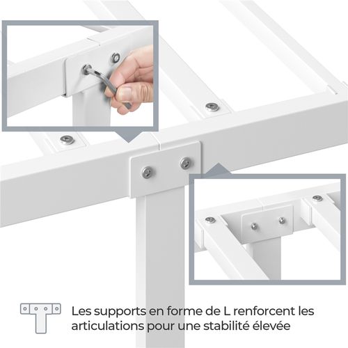 Cadre De Lit Double Lit En Métal Pour Adultes 140x200 Cm Blanc