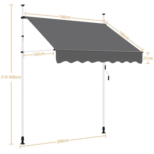 Store Banne Manuel Auvent Rétractable Réglable 200 X 120 Cm Gris