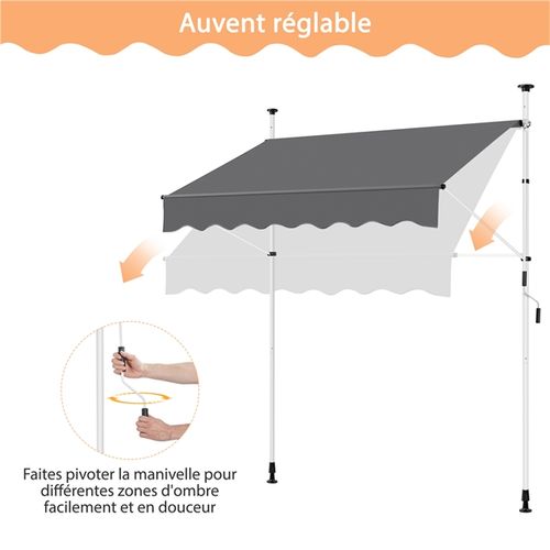 Store Banne Manuel Auvent Rétractable Réglable 200 X 120 Cm Gris