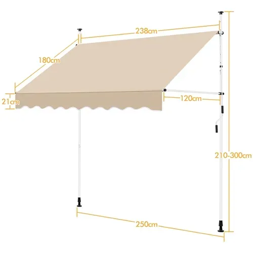 Store Banne Manuel Réglable En Hauteur Et En Inclinaison 250 X 120 Cm