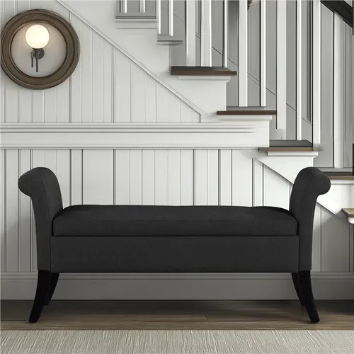 Banquette Banc De Rangement Sur Pieds Avec Accoudoirs Assise Rembourrée Pour Salon Chambre, Noir