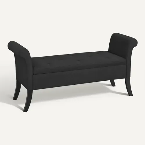 Banquette Banc De Rangement Sur Pieds Avec Accoudoirs Assise Rembourrée Pour Salon Chambre, Noir