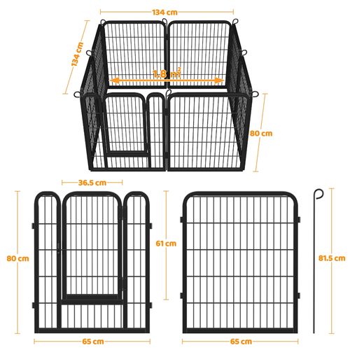 8 Panneaux Parc Pour Chiens Enclos En Métal Pour Chiot 80 Cm De Hauteur