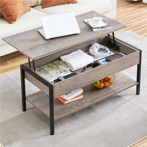 Table Basse à Plateau Relevable Avec Compartiment 104,5 X 49,5 X 47 Cm Gris