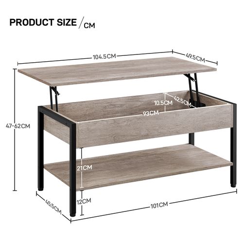 Table Basse à Plateau Relevable Avec Compartiment 104,5 X 49,5 X 47 Cm Gris
