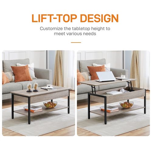 Table Basse à Plateau Relevable Avec Compartiment 104,5 X 49,5 X 47 Cm Gris