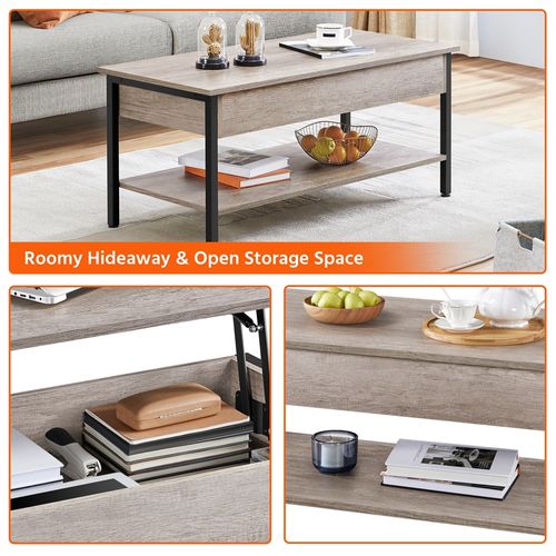 Table Basse à Plateau Relevable Avec Compartiment 104,5 X 49,5 X 47 Cm Gris