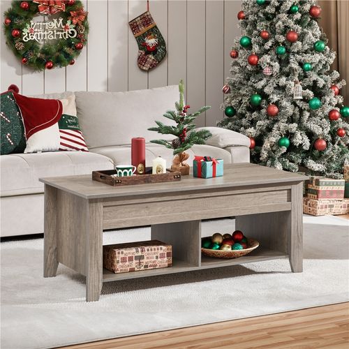 Table De Basse Relevable Avec Plateau Relevable En Bois Mdf 104 X 49 X 49/61 Cm Gris