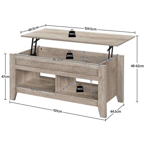 Table De Basse Relevable Avec Plateau Relevable En Bois Mdf 104 X 49 X 49/61 Cm Gris