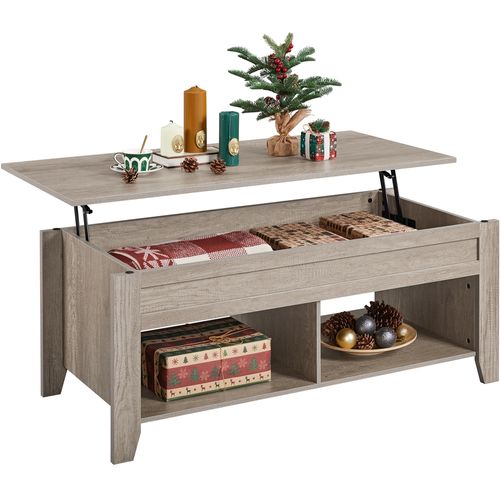 Table De Basse Relevable Avec Plateau Relevable En Bois Mdf 104 X 49 X 49/61 Cm Gris