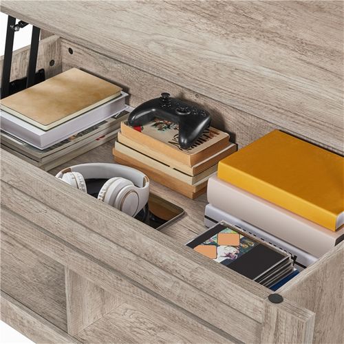 Table De Basse Relevable Avec Plateau Relevable En Bois Mdf 104 X 49 X 49/61 Cm Gris