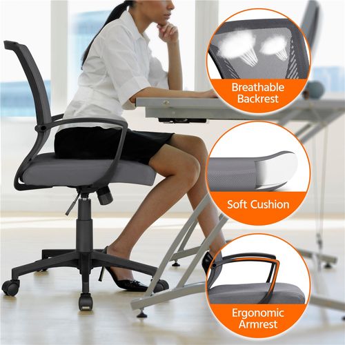 Fauteuil De Bureau Ergonomique Chaise De Bureau En Maille à Roulettes Gris Foncé