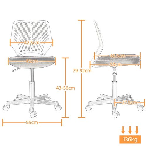 Chaise De Bureau En Maille Fauteuil D'ordinateur Réglable Sans Accoudoirs Rose
