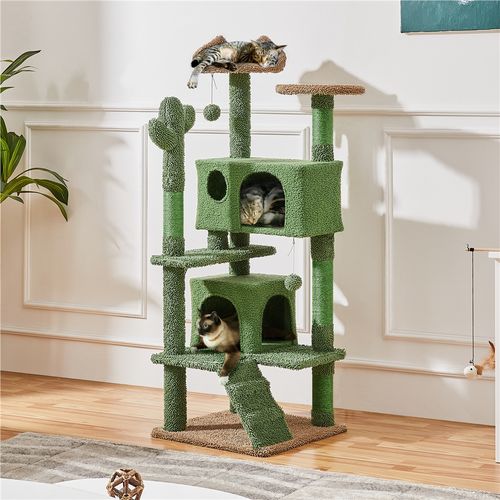 Arbre à Chat Design Cactus Tour Pour Chat Multiniveau Vert Et Brun