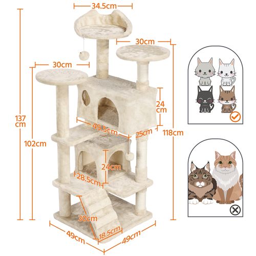 Arbre à Chat Avec 2 Niches Multi-niveaux Hauteur 137cm Idéal Pour 3-4 Chats