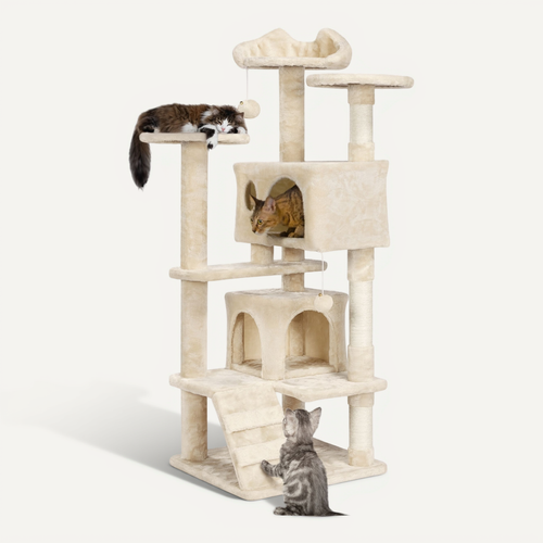 Arbre à Chat Avec 2 Niches Multi-niveaux Hauteur 137cm Idéal Pour 3-4 Chats