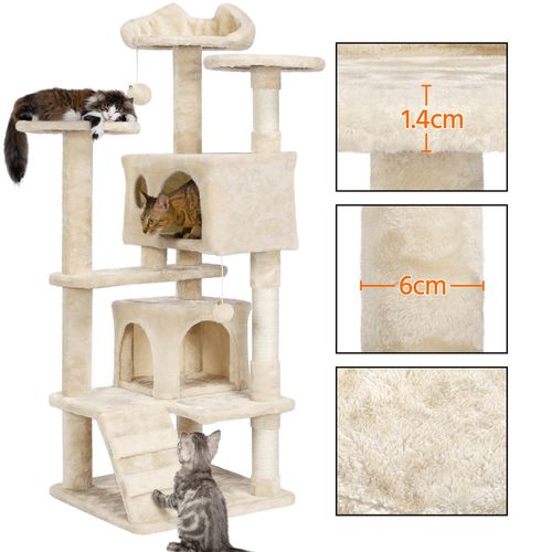 Arbre à Chat Avec 2 Niches Multi-niveaux Hauteur 137cm Idéal Pour 3-4 Chats