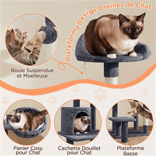 Arbre à Chat Multiniveau Tour Pour Chat Avec Perchoir à Oreilles De Chat